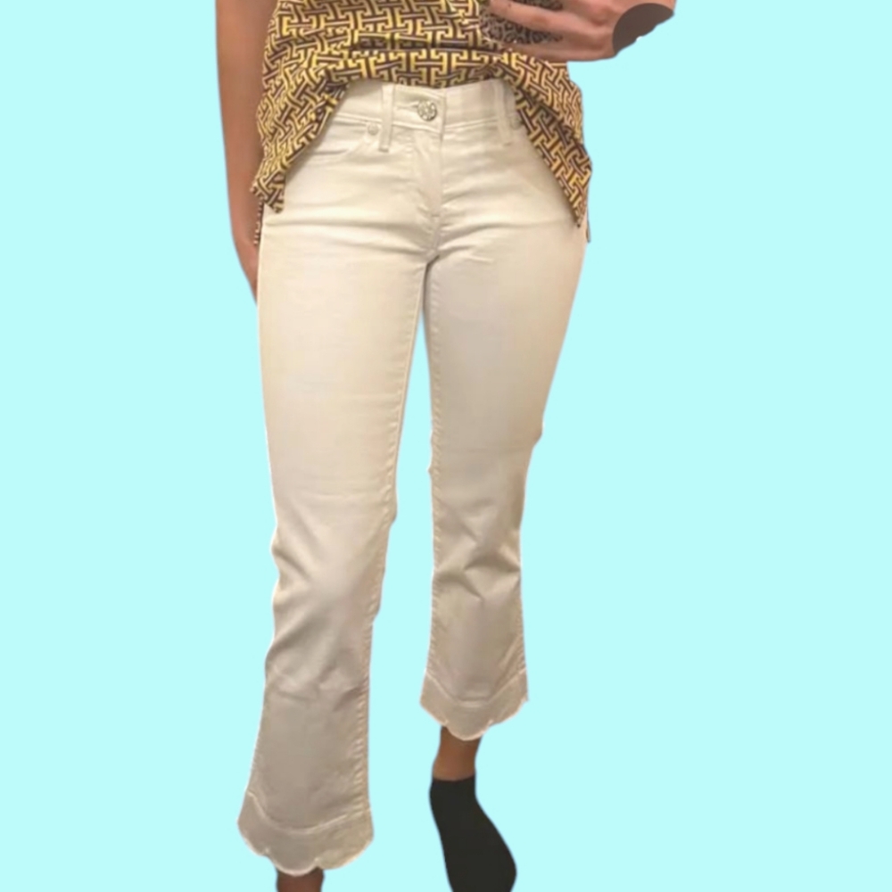 Lilly Pulitzer Scalloped Trim White Ankle Cropped Jeans Size 2